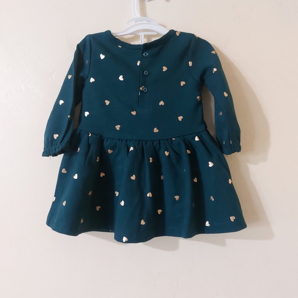 Carter's Baby Girl 6 Months Green & Gold  Mini Hearts Bow Cute A-Line Dress - Picture 4 of 7